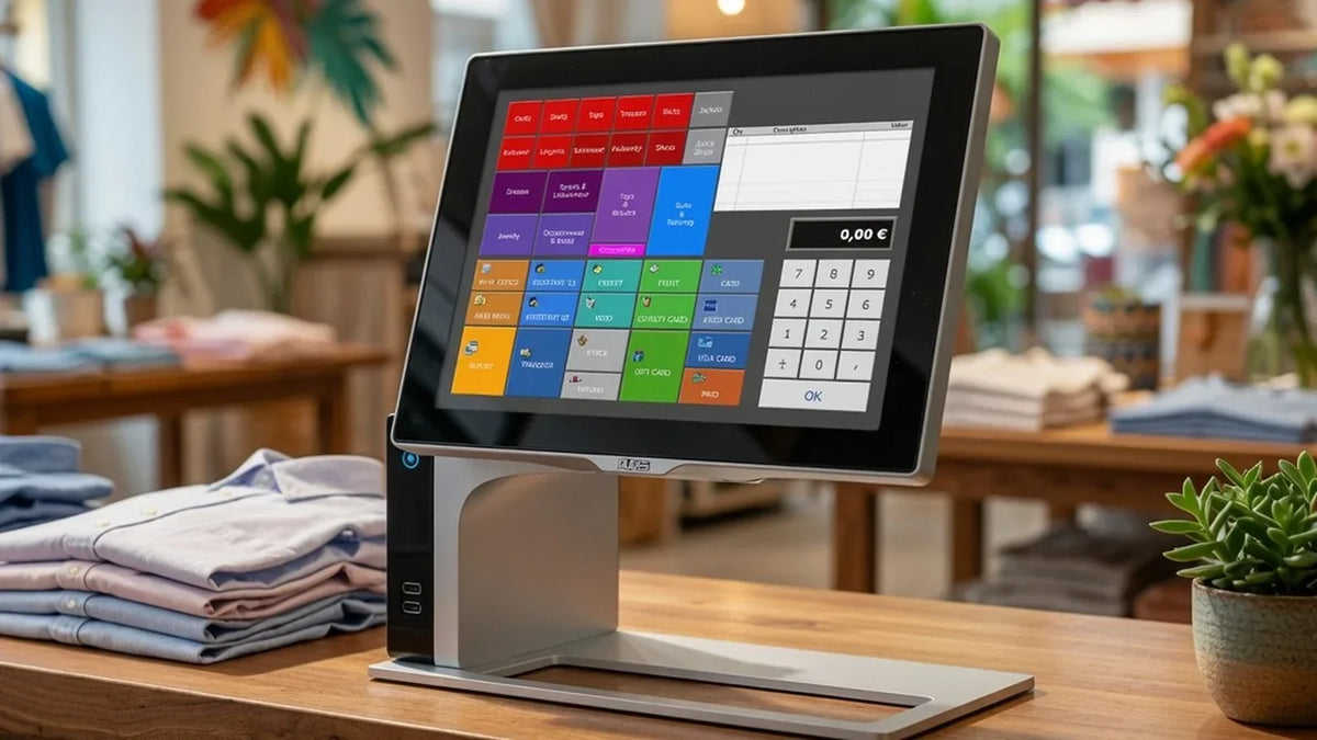 Caisse tactile sur le comptoir d'une boutique
