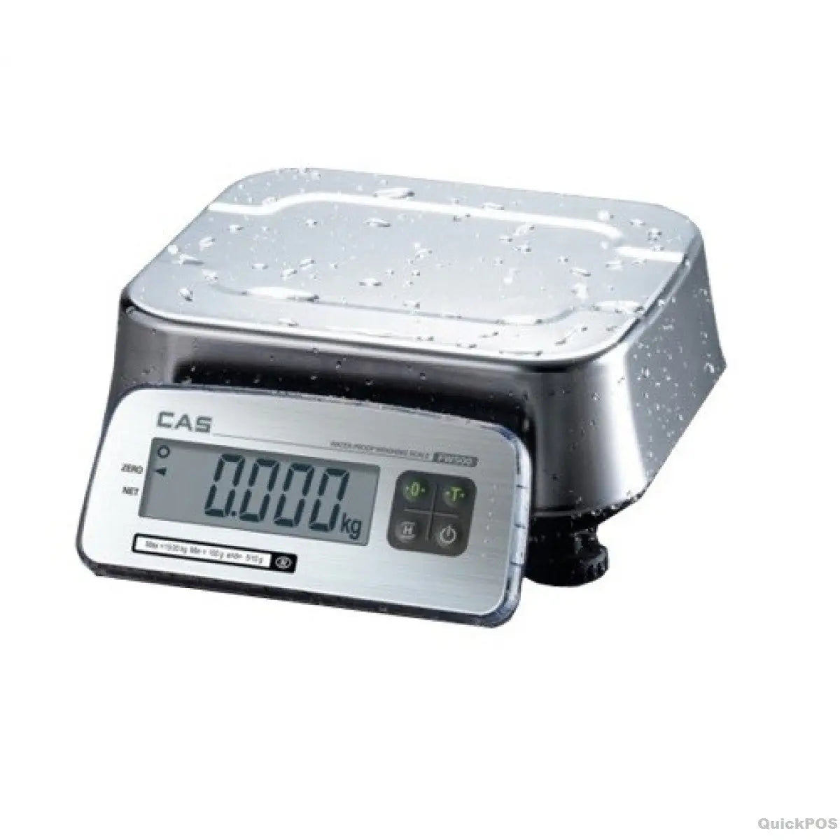 Balance CAS FW500 avec plateau inox de 247 × 212 mm et afficheur en façade.